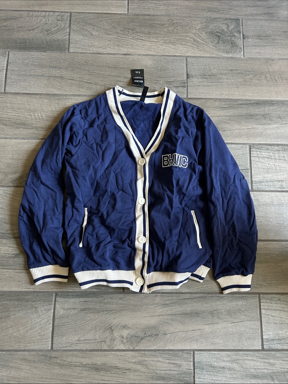 Cotton On Navy Bomber-Style Cardigan with White Trim